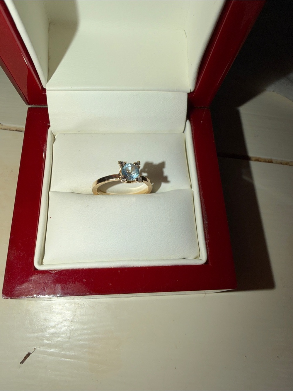 Solid 10k women’s estate ring with natural diamonds and aquamarine natural stone